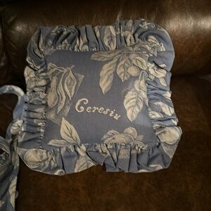 Italian blue print  accent ruffle pillow